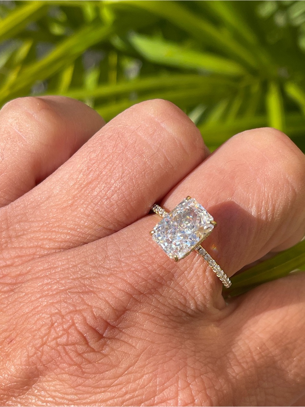 2.5CT Radiant Cut Gold Vermeil Pave Engagement / Promise / Travel Ring